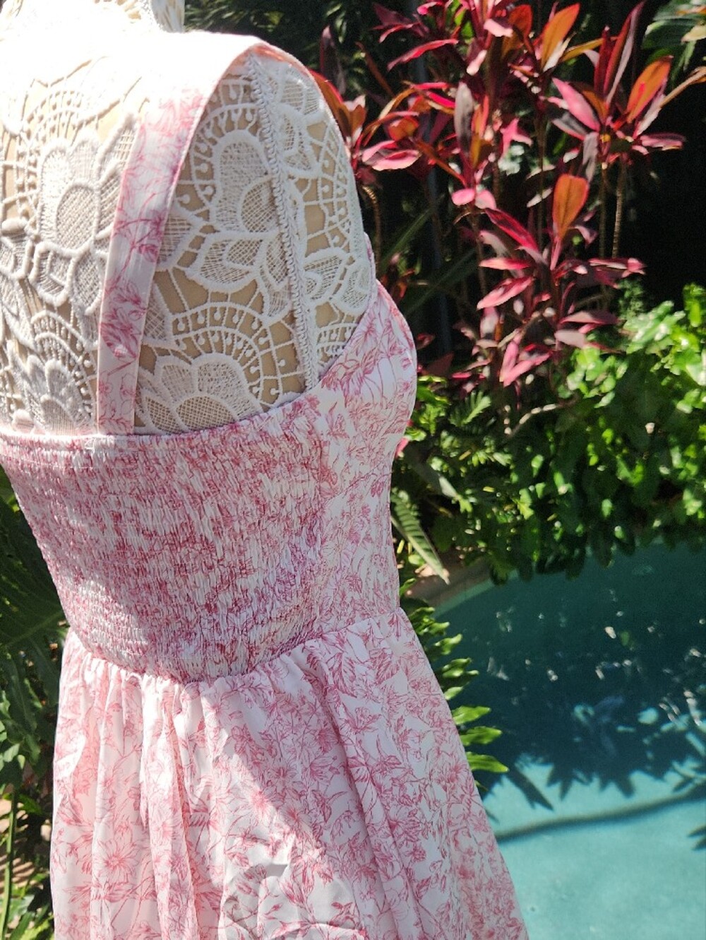Women's Pink Floral Mini Dress with Delicate Straps - Picture 6 of 7